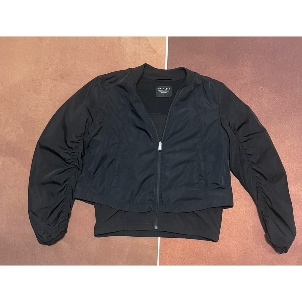 Athleta Black Wayfarer Blouson Bomber Jacket Size S‎ Running Travel Hiking